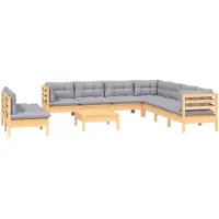 vidaXL Ensemble de salon de jardin 10 pièces avec coussins gris, en bois de pin massif