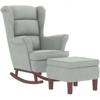 vidaXL Fauteuil à bascule à oreilles en velours gris clair bois massif