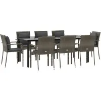 vidaXL Salon de jardin 9 pièces avec coussins Noir et gris Poly rotin