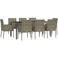 vidaXL Salon de jardin 9 pièces avec coussins Gris Poly Rattan