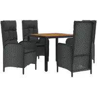 vidaXL Ensemble de jardin 5 pièces avec coussins Noir Poly Rattan