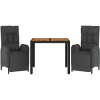vidaXL Ensemble de jardin 3 pièces avec coussins Noir Poly Rattan