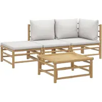vidaXL Ensemble de salon de jardin 4 pièces avec coussins gris clair en bambou