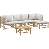 vidaXL Ensemble de salon de jardin 6 pièces avec coussins gris clair en bambou
