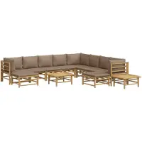 vidaXL Ensemble salon de jardin 12 pièces avec coussins Taupe Bambou