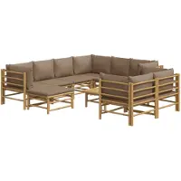 vidaXL Ensemble salon de jardin 10 pièces avec coussins Taupe Bambou