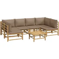 vidaXL Ensemble salon de jardin 7 pièces avec coussins taupe bambou
