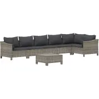 vidaXL Ensemble de salon de jardin 7 pièces avec coussins Gris Poly rotin