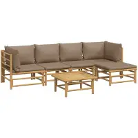 vidaXL Ensemble salon de jardin 6 pièces avec coussins Taupe Bambou