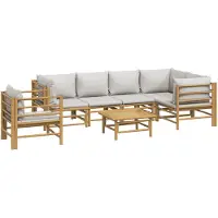 vidaXL Ensemble de salon de jardin 7 pièces avec coussins gris clair en bambou