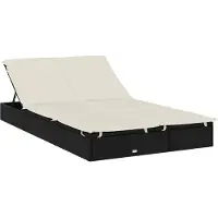 vidaXL Chaise longue pour 2 personnes avec support Noir Poly Rattan