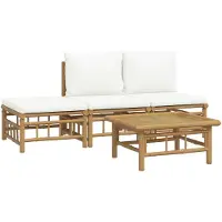 vidaXL Ensemble de salon de jardin 4 pièces avec coussins blanc crème en bambou
