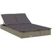 vidaXL Chaise longue pour 2 personnes avec support Gris Poly Rattan