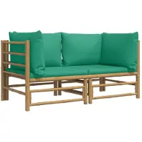 vidaXL Canapé d'angle de jardin avec coussins verts 2 pcs. Bambou