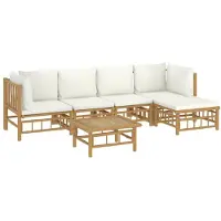 vidaXL Ensemble de salon de jardin 6 pièces avec coussins blanc crème en bambou
