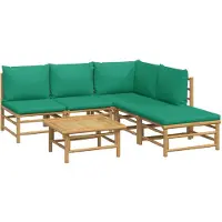 vidaXL Ensemble de salon de jardin 6 pièces avec coussins verts en bambou
