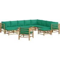 vidaXL Ensemble de salon de jardin 12 pièces avec coussins verts en bambou