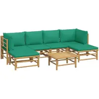 vidaXL Ensemble de salon de jardin 7 pièces avec coussins verts en bambou