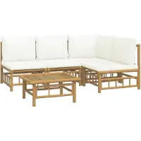 vidaXL Ensemble de salon de jardin 5 pièces avec coussins blanc crème en bambou