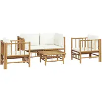 vidaXL Ensemble de salon de jardin 5 pièces avec coussins blanc crème en bambou
