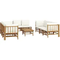 vidaXL Ensemble de salon de jardin 9 pièces avec coussins blanc crème en bambou