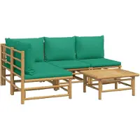 vidaXL Ensemble de salon de jardin 5 pièces avec coussins verts en bambou