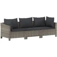 vidaXL Ensemble de salon de jardin 3 pièces avec coussins Gris Poly rotin