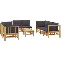 vidaXL Ensemble de salon de jardin 9 pièces avec coussins gris foncé en bambou