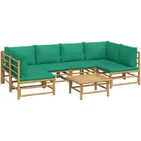 vidaXL Ensemble de salon de jardin 7 pièces avec coussins verts en bambou