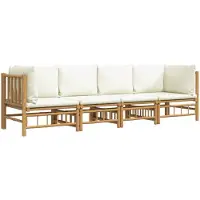 vidaXL Ensemble de salon de jardin 4 pièces avec coussins blanc crème en bambou