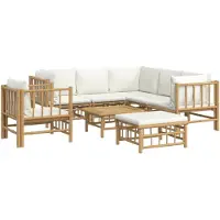 vidaXL Ensemble de salon de jardin 8 pièces avec coussins blanc crème en bambou