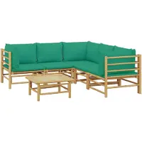 vidaXL Ensemble de salon de jardin 6 pièces avec coussins verts en bambou