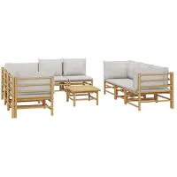 vidaXL Ensemble de salon de jardin 9 pièces avec coussins Gris clair Bambou