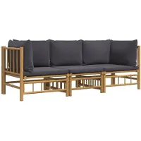 vidaXL Ensemble de salon de jardin 3 pièces avec coussins gris foncé en bambou