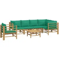 vidaXL Ensemble de salon de jardin 7 pièces avec coussins verts en bambou