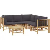 vidaXL Ensemble de salon de jardin 6 pièces avec coussins gris foncé en bambou