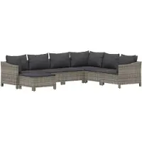 vidaXL Ensemble de salon de jardin 7 pièces avec coussins Gris Poly rotin