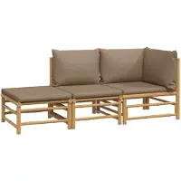 vidaXL Ensemble de salon de jardin 3 pièces avec coussins taupe en bambou