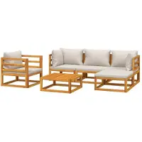 vidaXL Ensemble salon de jardin 6 pièces avec coussins gris clair bois massif