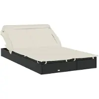 vidaXL Bain de soleil 2 personnes avec toit Noir 213x118x97 Poly rotin