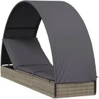 vidaXL Bain de soleil avec toit arrondi Gris 211x57x140 cm Poly rotin