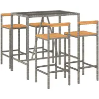 vidaXL Ensemble bar de jardin 5 pièces gris Poly rotin & bois massif acacia