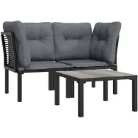 vidaXL Ensemble de salon de jardin 3 pièces noir et gris poly rotin