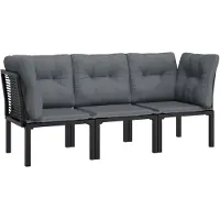 vidaXL Ensemble de salon de jardin 3 pièces noir et gris poly rotin