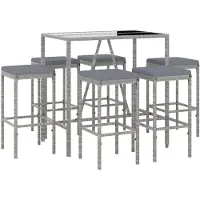 vidaXL Ensemble bar de jardin 7 pièces avec coussins Gris Poly rotin