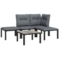 vidaXL Ensemble de salon de jardin 5 pièces noir et gris poly rotin