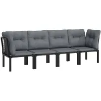 vidaXL Ensemble de salon de jardin 4 pièces noir et gris poly rotin