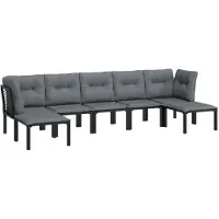 vidaXL Ensemble de salon de jardin 7 pièces noir et gris poly rotin