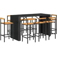 vidaXL Ensemble bar de jardin 9 pièces noir Poly rotin & bois massif acacia