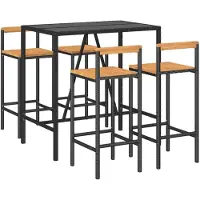 vidaXL Ensemble bar de jardin 5 pièces noir Poly rotin & bois massif acacia